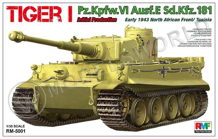Склеиваемая пластиковая модель Tiger I Pz.Kpfw.VI Ausf.E Sd.Kfz.181 Initial Prod., начало 1943 г, Северо-Африканский фронт - Тунис. Масштаб 1:35 - фото 1