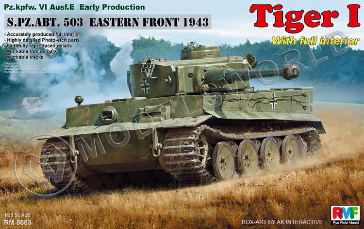 Склеиваемая пластиковая модель Pz.kpfw.VI Ausf. E Early Production Tiger I S.PZ.ABT. 503 EASTERN FRONT 1943 W/Full Interior. Масштаб 1:35 - фото 1