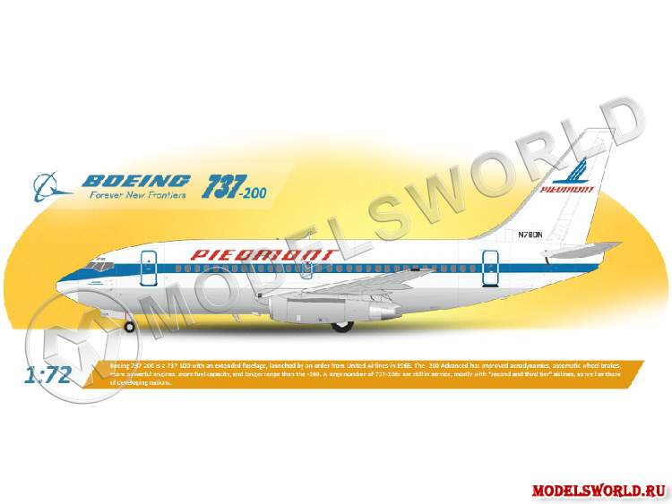 Склеиваемая пластиковая модель самолета Боинг 737-200 1:72 - фото 1