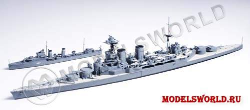 Склеиваемая пластиковая модель корабля Английский крейсер Hood  и миноносец  Е class. Масштаб 1:700 - фото 1