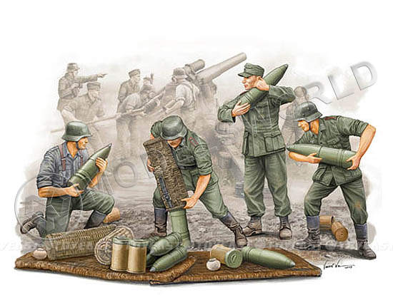 Фигуры солдат немецкие подносчики снарядов для гаубицы. Масштаб 1:35 - фото 1