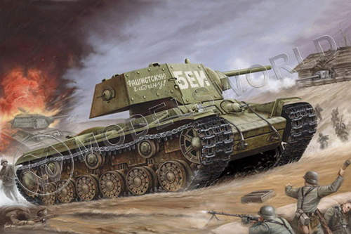 Склеиваемая пластиковая модель Советский тяжелый танк КВ-1 с Экранированной башней. Масштаб 1:35 - фото 1
