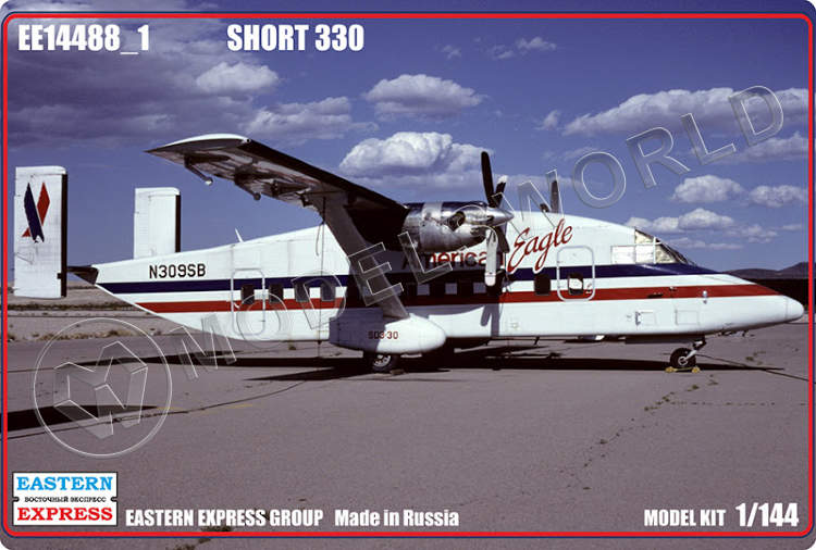 Склеиваемая пластиковая модель Пассажирский самолет Short 330 American Eagle. Масштаб 1:144 - фото 1