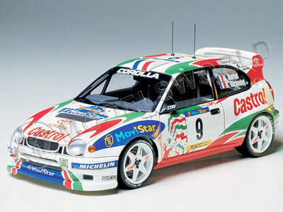 Склеиваемая пластиковая модель автомобиля Toyota Corolla WRC L:173mm. Масштаб 1:24 - фото 1
