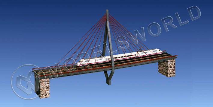 Макет вантового моста с одной опорой. Двухпутный, длинна 100 см. Масштаб H0 - фото 1