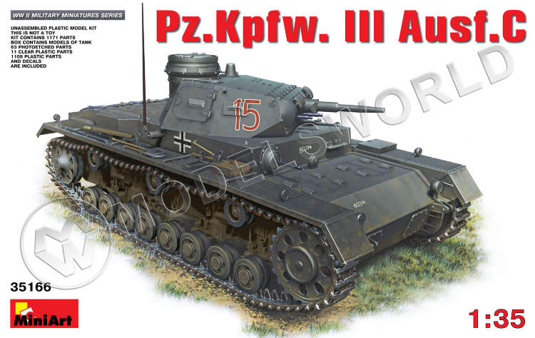 Склеиваемая пластиковая модель Средний танк Pz.Kpfw III Ausf C. Масштаб 1:35 - фото 1