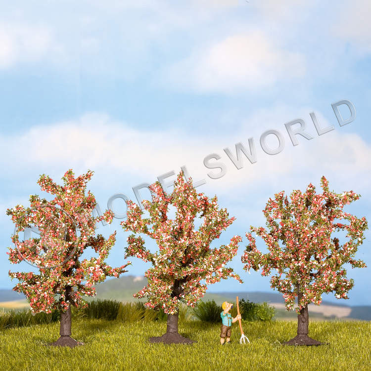 Набор фруктовых деревьев в розовом цвету, 8 см, 3 шт - фото 1