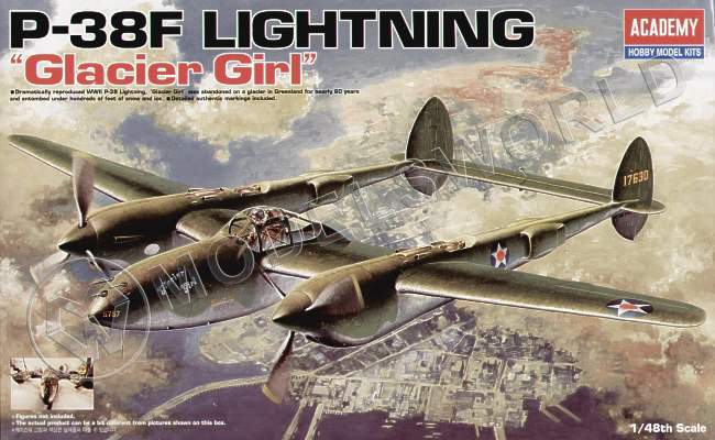 Склеиваемая пластиковая модель самолета P-38F LIGHTNING Glacier Girl. Масштаб 1:48 - фото 1