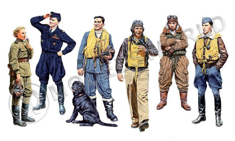 Фигуры знаменитых пилотов WWII (набор 1). Масштаб 1:32 - фото 1