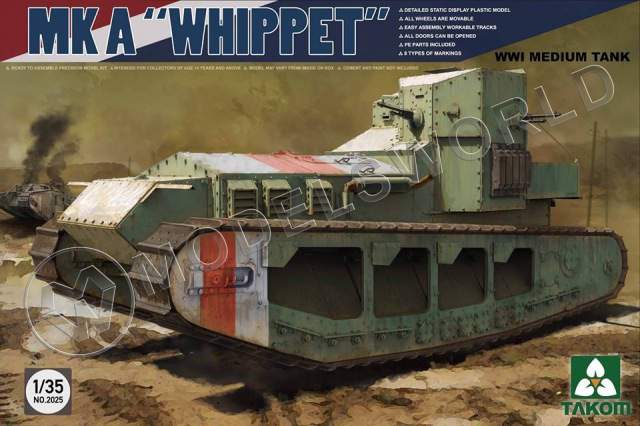 Склеиваемая  пластиковая модель WWI Medium Tank Mk A Whippet . Масштаб 1:35 - фото 1