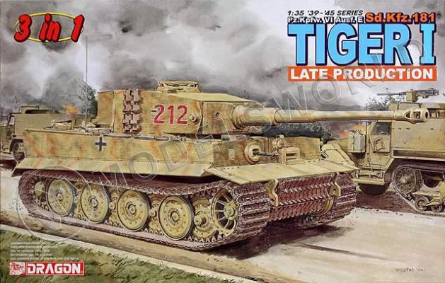 Склеиваемая пластиковая модель Немецкий тяжелый танк SD.KFZ.181 Тiger I (Pz.Kpfw. VI Ausf. E) (3 в 1) (поздний). Масштаб 1:35