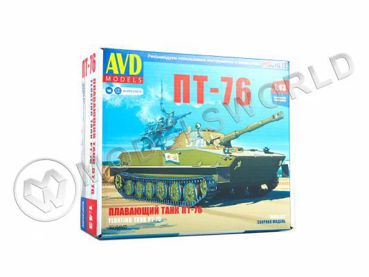 Склеиваемая пластиковая модель Плавающий танк ПТ-76. Масштаб 1:43