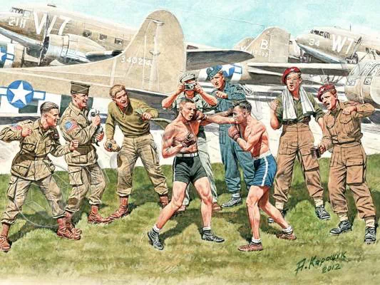 Фигуры британских и американских десантников. Дружеский матч по боксу. II МВ. Масштаб 1:35