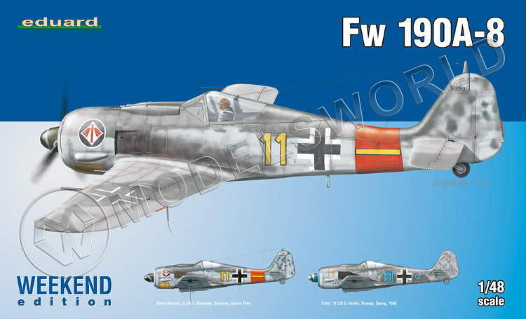 Склеиваемая пластиковая модель самолета Fw 190A-8. Масштаб 1:48 - фото 1