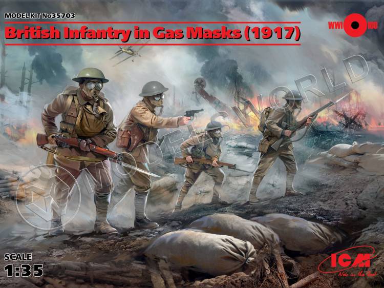 Фигуры Британская пехота в противогазах (1917 г.). Масштаб 1:35 - фото 1