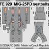 Фототравление стальные ремни для самолета МиГ-25ПД, ICM. Масштаб 1:48