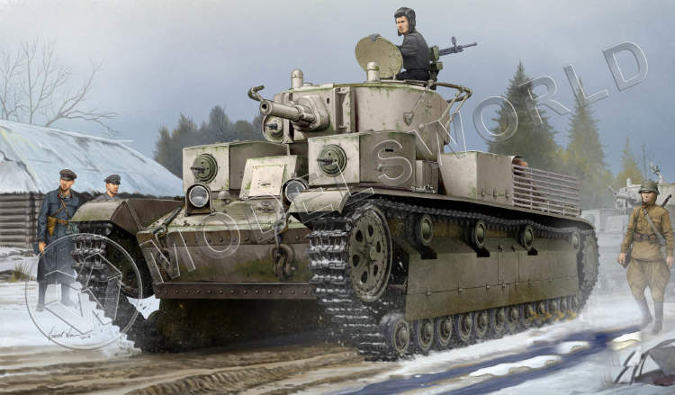 Склеиваемая пластиковая модель Советский средний танк Т-28 (клепаная броня). Масштаб 1:35 - фото 1