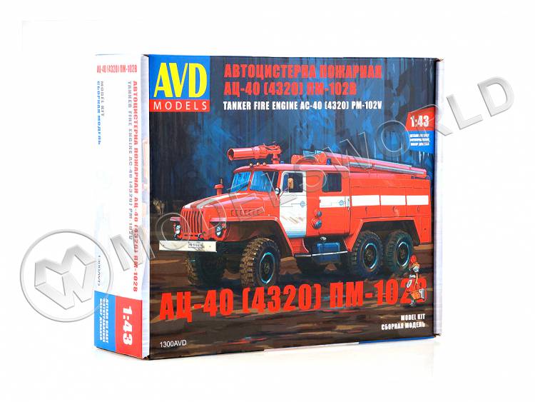 Склеиваемая пластиковая модель Пожарная цистерна АЦ-40 (4320) ПМ-102В. Масштаб 1:43 - фото 1