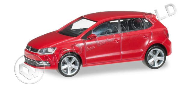 Модель автомобиля VW Polo 5-doors 2014, ярко-красный. H0 1:87 - фото 1