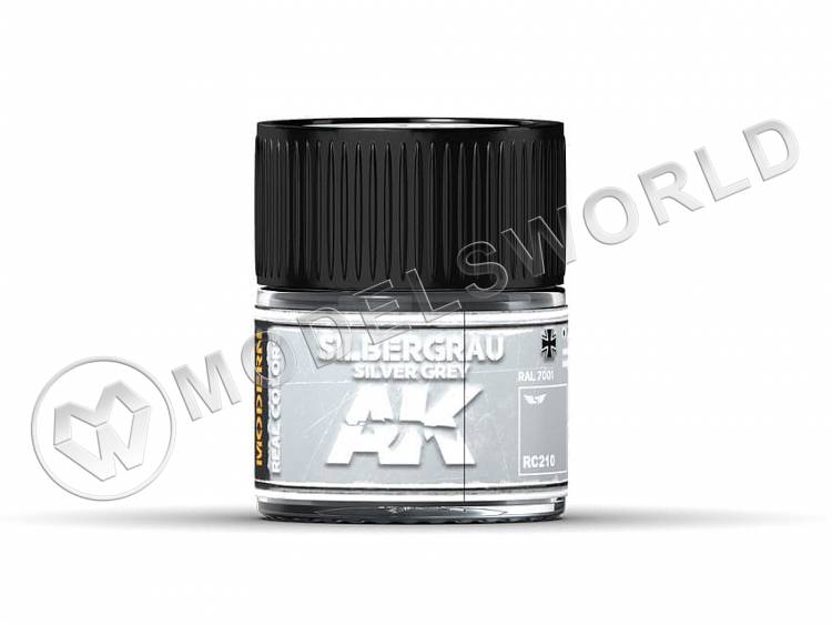 Акриловая лаковая краска AK Interactive Real Colors. Silbergrau-Silver Grey RAL 7001. 10 мл - фото 1