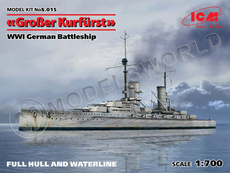 Склеиваемая пластиковая модель Германский линейный корабль "Гроссер Курфюрст"  I МВ. Масштаб 1:700 - фото 1