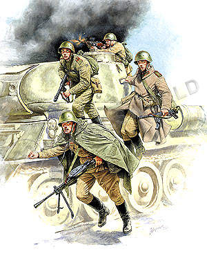 Фигуры солдат Советский танковый десант. Масштаб 1:35 - фото 1