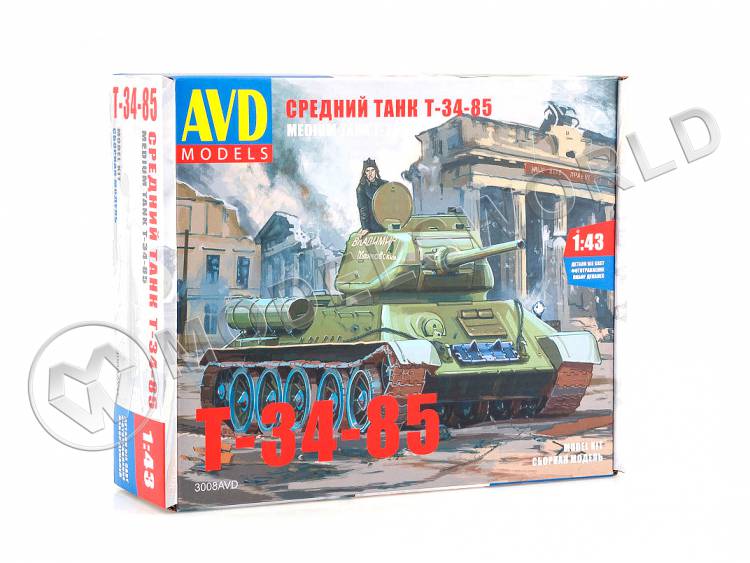 Склеиваемая пластиковая модель Советский Средний танк T-34/85. Масштаб 1:43 - фото 1