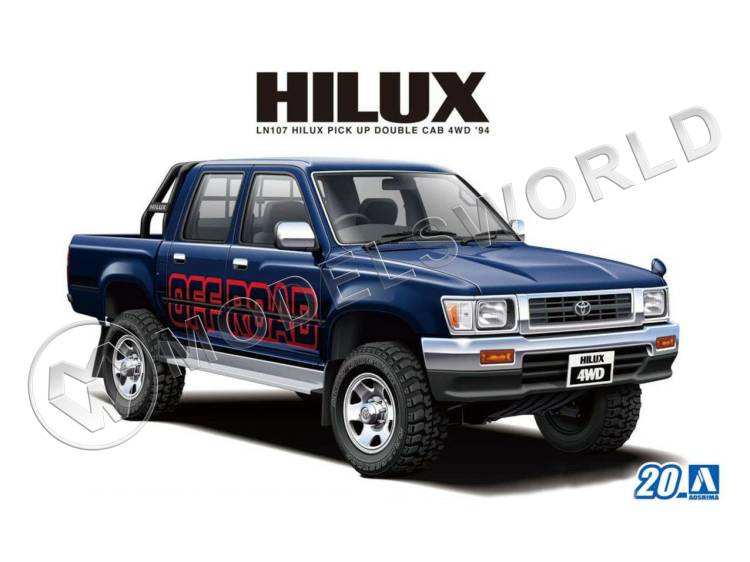 Склеиваемая пластиковая модель Toyota HiLux Pick Up Double Cab 4WD '94. Масштаб 1:24 - фото 1