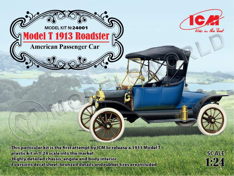 Склеиваемая пластиковая модель Model T 1913 Roadster, американский пассажирский автомобиль. Масштаб 1:24 - фото 1