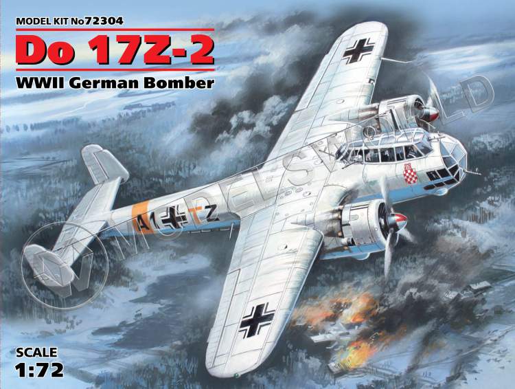 Склеиваемая пластиковая модель Do 17Z-2, Германский бомбардировщик ІІ МВ. Масштаб 1:72 - фото 1