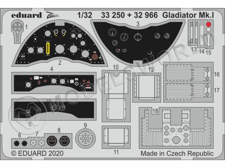 Фототравление для модели Gladiator Mk.I интерьер, ICM. Масштаб 1:32 - фото 1