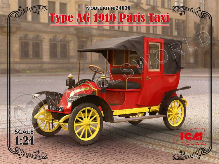 Склеиваемая пластиковая модель Парижское такси модели AG 1910 г. Масштаб 1:24 - фото 1