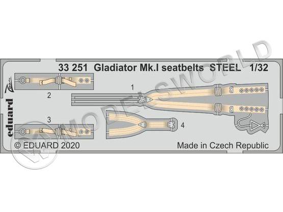 Фототравление для модели Gladiator Mk.I привязные ремни, сталь, ICM. Масштаб 1:32 - фото 1
