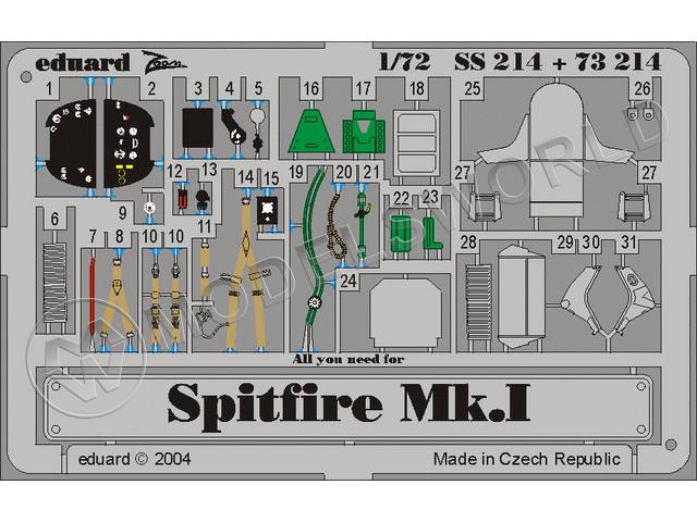 Фототравление для модели Spitfire Mk. I, Tamiya. Масштаб 1:72 - фото 1