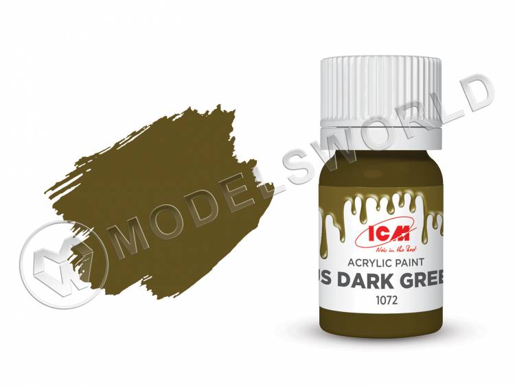 Акриловая краска ICM, цвет Американский темно-зеленый (US Dark Green), 12 мл - фото 1