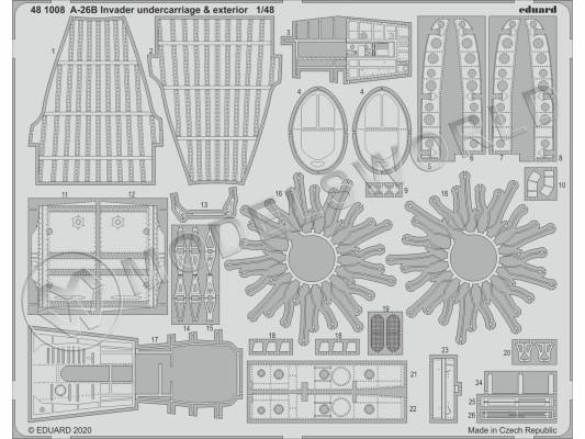 Фототравление для модели A-26B Invader шасси и экстерьер, ICM. Масштаб 1:48