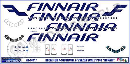 Декаль на А-319 Finnair. Масштаб 1:144 - фото 1