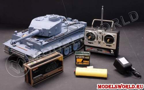 Модель радиоуправляемого танка German Tiger-1 1:16, металлические траки, пневмопушка. Без дыма. - фото 1