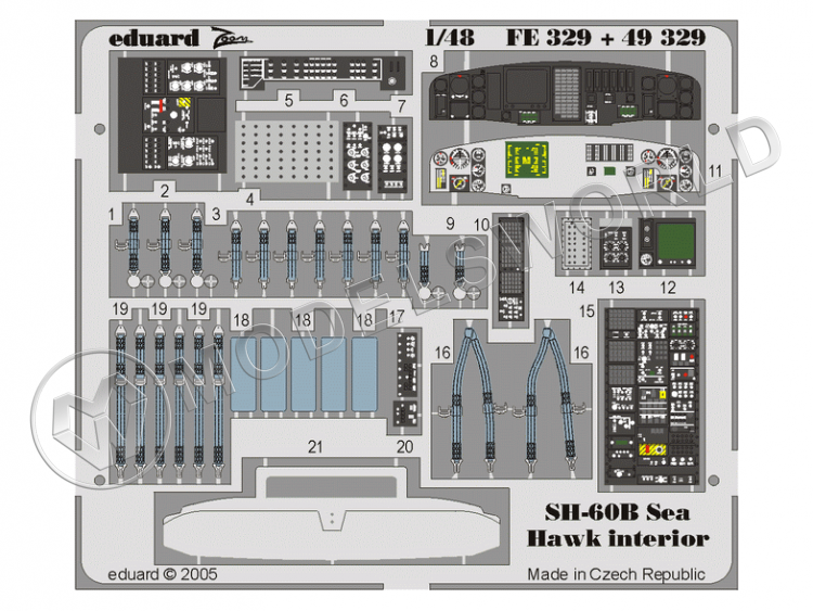 Фототравление для модели SH-60B Interior, Italeri. Масштаб 1:48 - фото 1