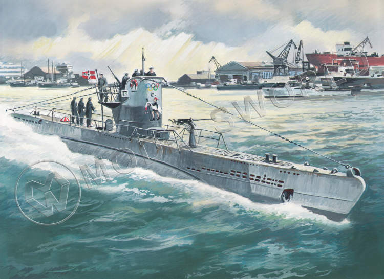 Склеиваемая пластиковая модель Германская подводная лодка Тип II B (1943 г). Масштаб 1:144 - фото 1