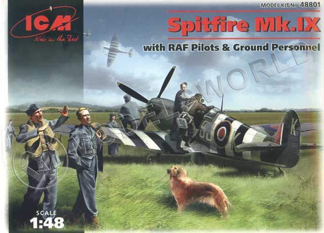 Склеиваемая пластиковая модель Самолет Spitfire Mk.IX с летчиками RAF и наземного персона. Масштаб 1:48 - фото 1