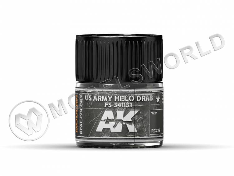 Акриловая лаковая краска AK Interactive Real Colors. US Army Helo Drab FS 34031. 10 мл - фото 1