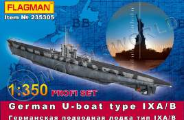 Склеиваемая пластиковая модель German U-boat type IX A/B. Масштаб 1:350