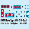 Склеиваемая пластиковая модель Немецкая ДПЛ U-boat Type VII C. Масштаб 1:350
