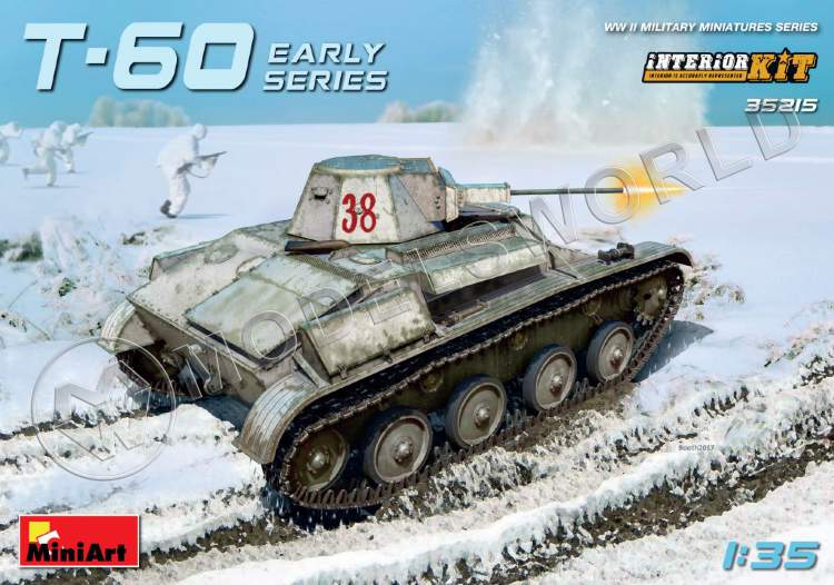 Склеиваемая пластиковая модель Советский легкий танк Т-60 ранних выпусков с полным интерьером. Масштаб 1:35 - фото 1