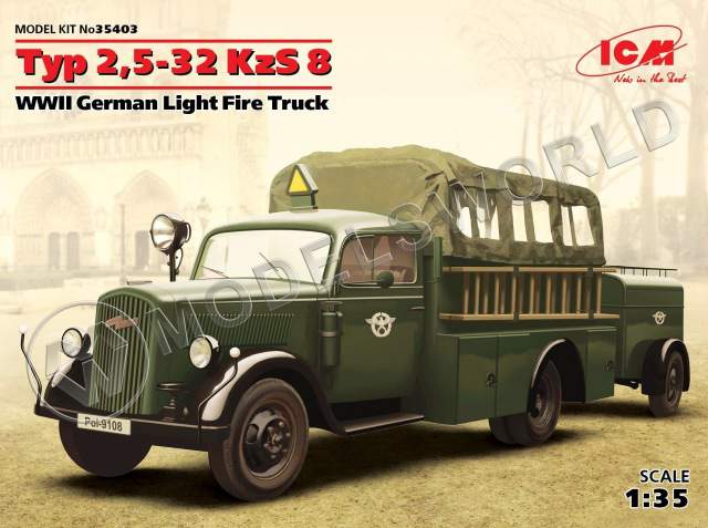 Склеиваемая пластиковая модель Тур 2,5-32 KzS 8, Германский легкий пожарный автомобиль II МВ. Масштаб 1:35 - фото 1