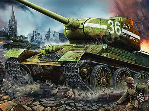 Склеиваемая пластиковая модель T-34/85 Советский танк. Масштаб 1:16 - фото 1