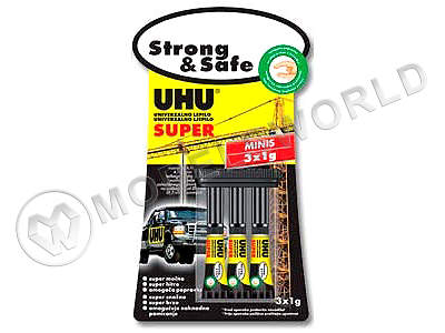Клей универсальный контактный секундный UHU SUPER Strong & Safe mini, 3 x 1 г - фото 1