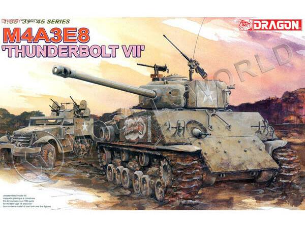 Склеиваемая пластиковая модель Американский танк M4A3E8 "Thunderbolt VII" + ствол, фигурки, наборные траки и фототравление. Масштаб 1:35 - фото 1