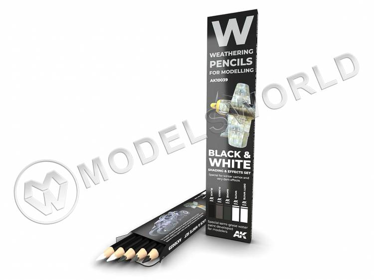 Акварельные карандаши для везеринга AK Interactive. BLACK & WHITE: Shading & effects set - фото 1